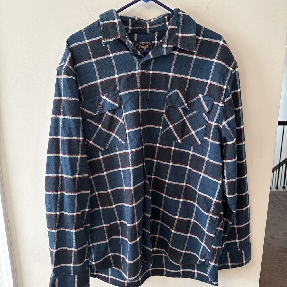 Jachs MFG Heritage Flannel Shirt Men's XXL Green Blue Plaid Button Front Cotton